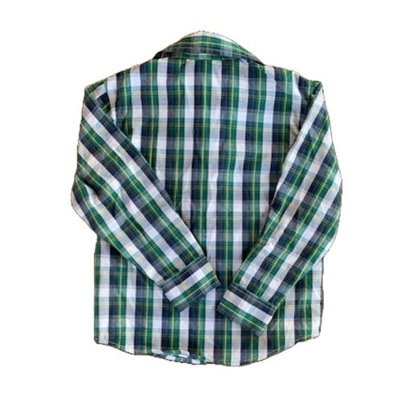 IZOD-Plaid Button Down-Long Sleeve-Shirt-Cotton Blend-Green Blue-Boys XXS-4-5 - Picture 2 of 3